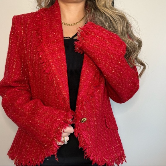 Blushe by Spiegel Tweed red and gold blazer - Picture 3 of 8